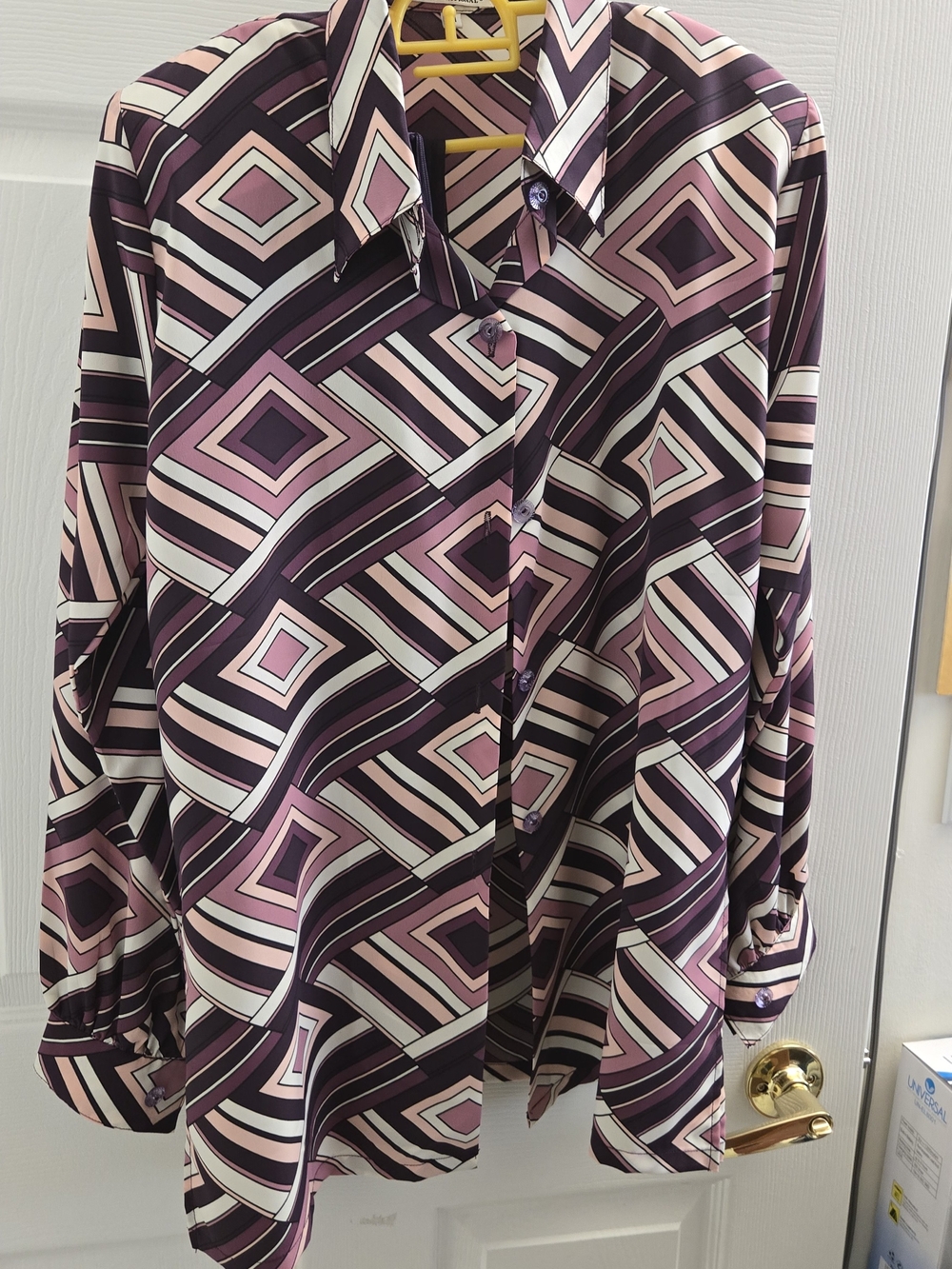 Women's Geometric Print Satin Skirt - Purple/Pink